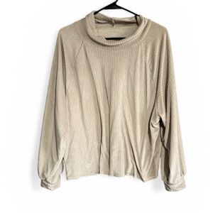 Hello Nite Women's Cream Ribbed Funnel Neck Sweater